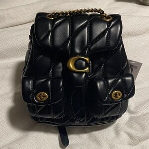 Black Quilted Leather Backpack with Gold Chain and C Hardware